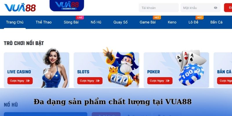 Đa dạng sản phẩm chất lượng tại VUA88