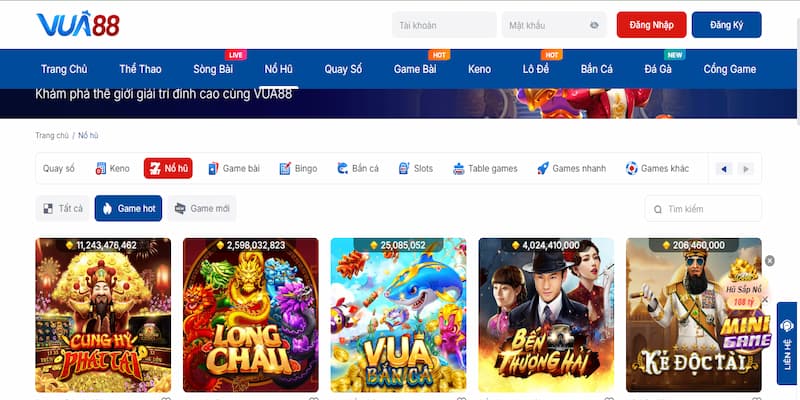 Vô vàn thể loại quay hũ đổi thưởng được tích hợp tại vua88